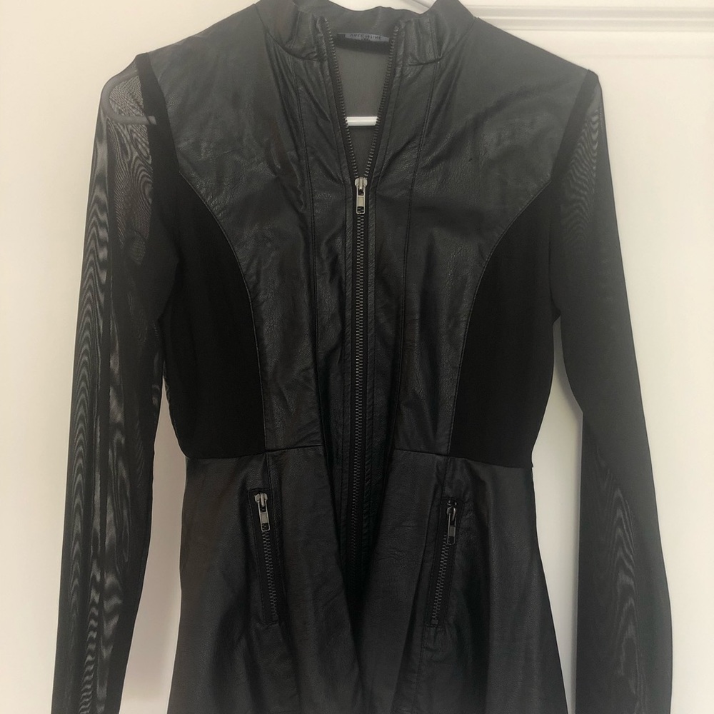 Leather jacket with mesh